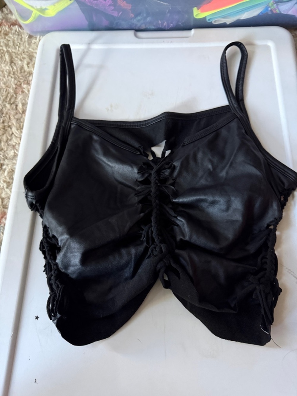 Custom Black Faux Leather braided Crop Tank from Tantra Threads✨ size L